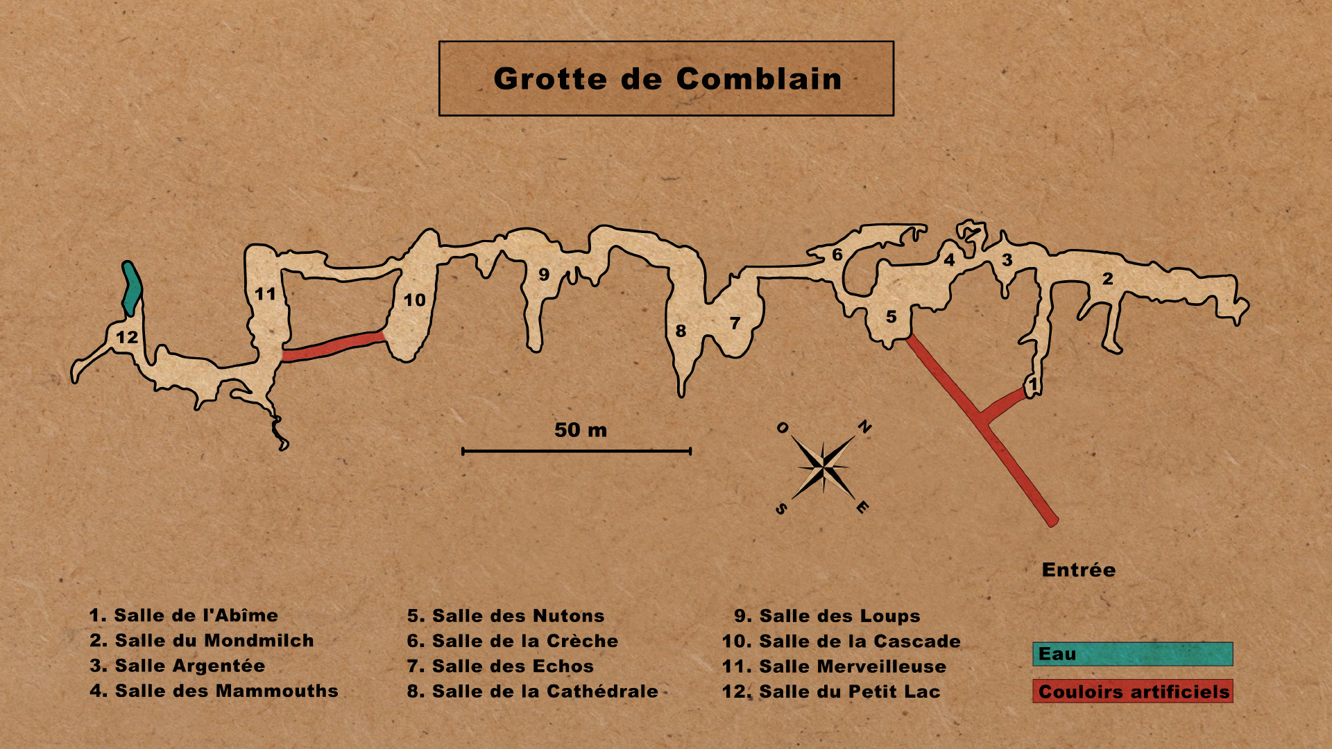 Grotte de Comblain - Plan des salles